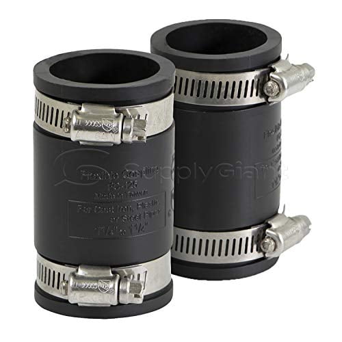 Pack of 2 Supply Giant 6I44x2 Flexible PVC Coupling with Stainless Steel Clamps 1 inch Black 